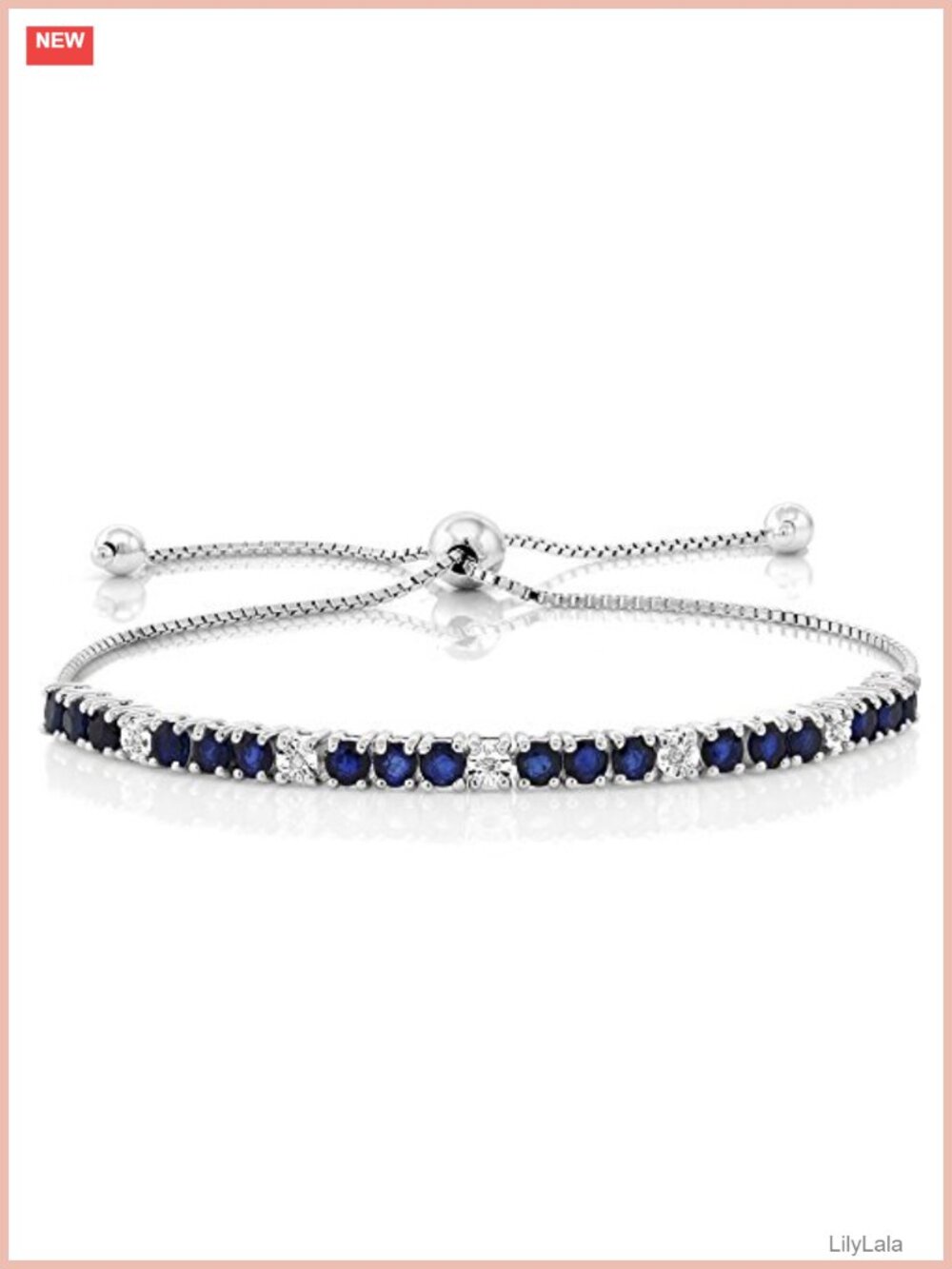 Sterling Silver Blue Sapphire & Diamond Tennis Bracelet 2.05 Ct Adjustable 9